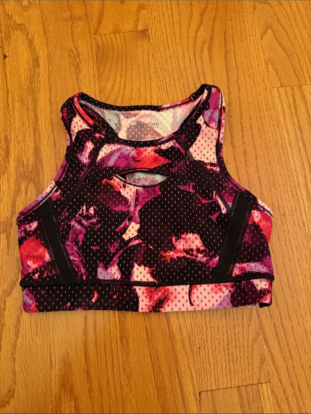 Calvin Klein Black, Pink & Purple Printed Racerback Sports Bra Quick Dry Size XS